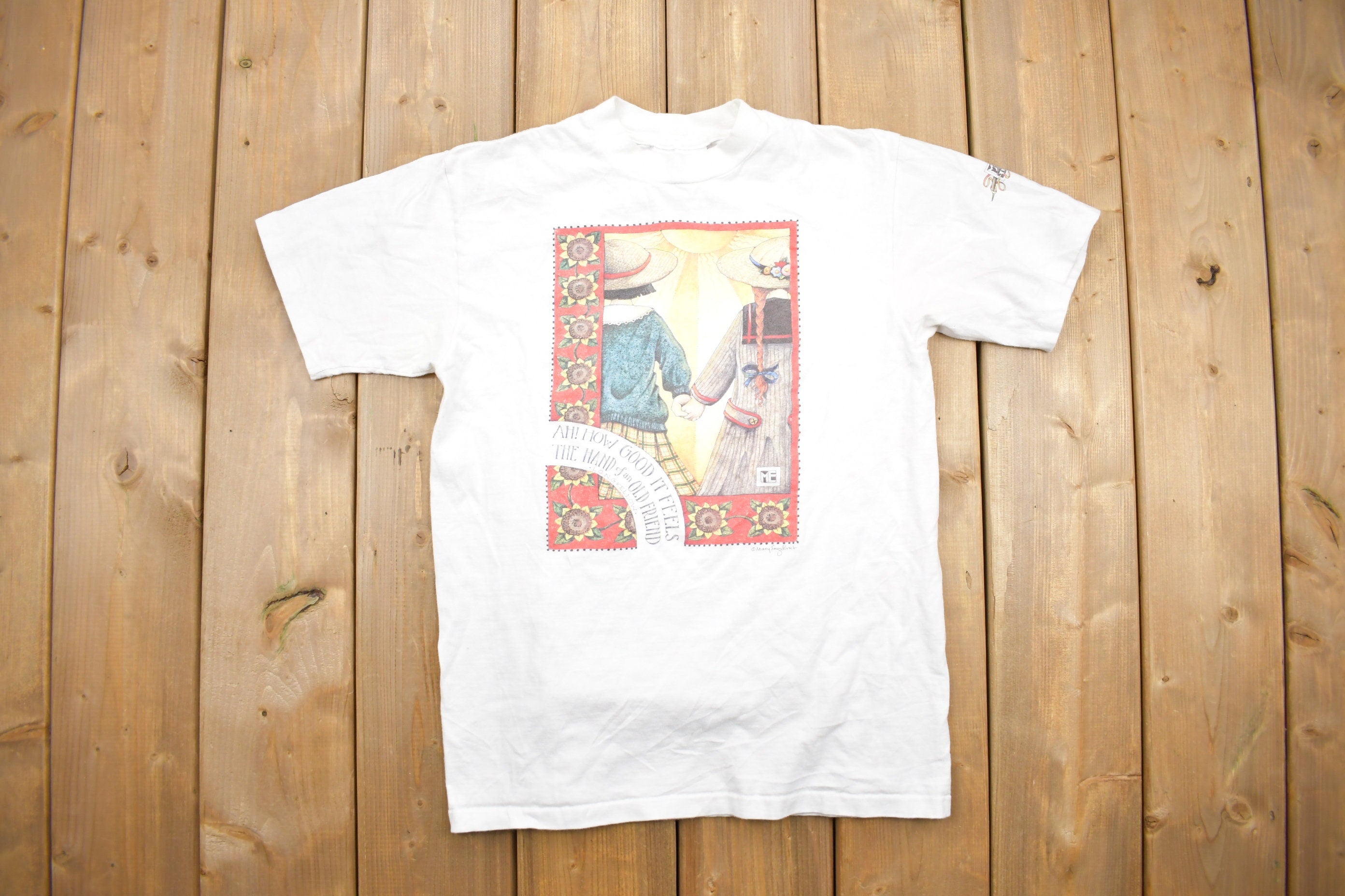 Vintage 1990s Old Friends Nostalgia Graphic T-Shirt / Streetwear / Retro / Stafford Blaine / Made In USA / 90s Graphic Tee