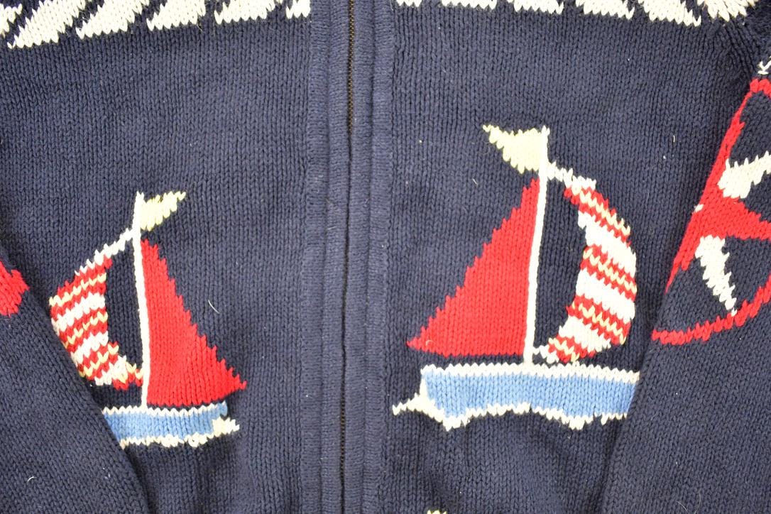 Vintage 1990s Crazy Horse AOP Boating Knit Cardigan Sweater Men's L