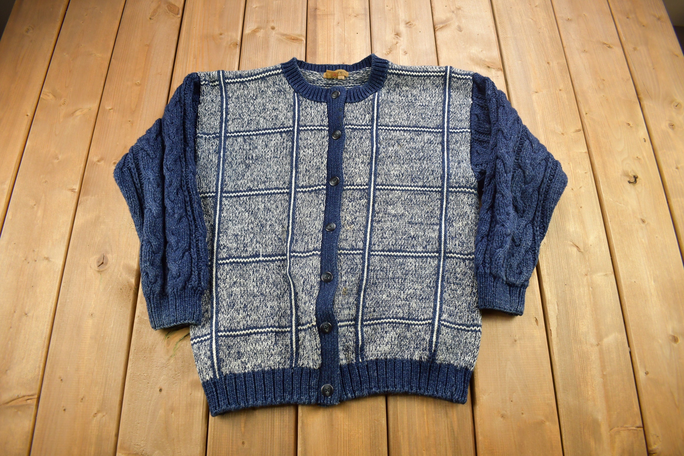 Vintage 1990s Ruff Hewn Patchwork Knitted Cardigan Sweater