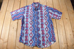 Vintage 1990s American Hero South Western Style Aztec Pattern Button Up Shirt size XL