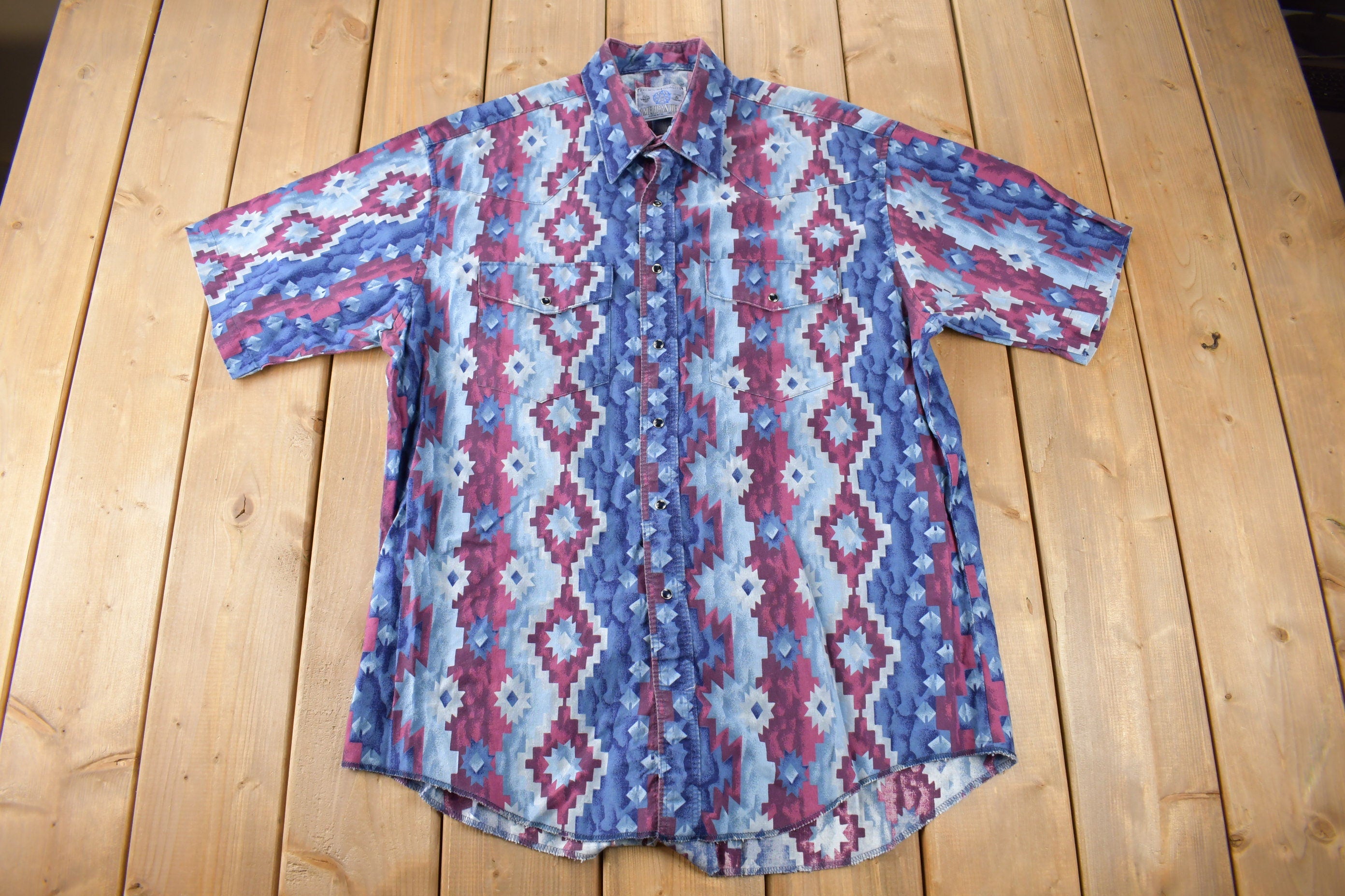 Vintage 1990s American Hero South Western Style Aztec Pattern Button Up Shirt size XL