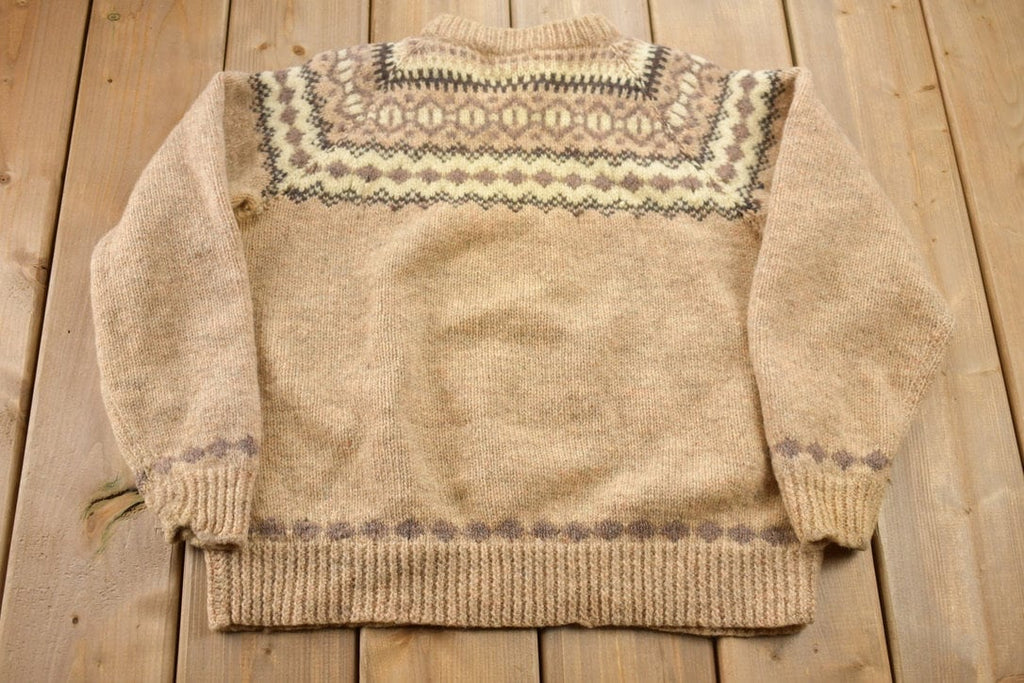 Vintage 1970s Beige Cottage Craft Knit Sweater