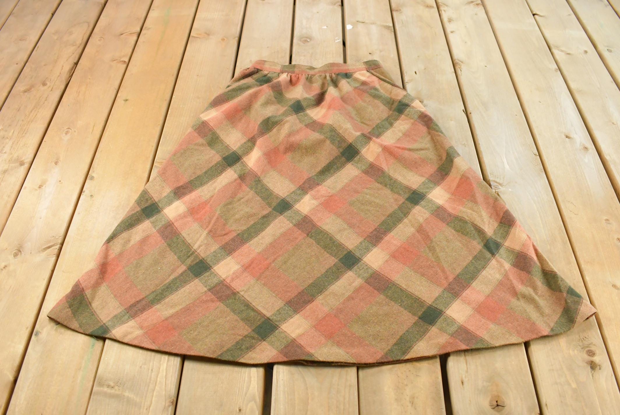 Vintage 1980s Wool Plaid A Line Midi Skirt Women's 26