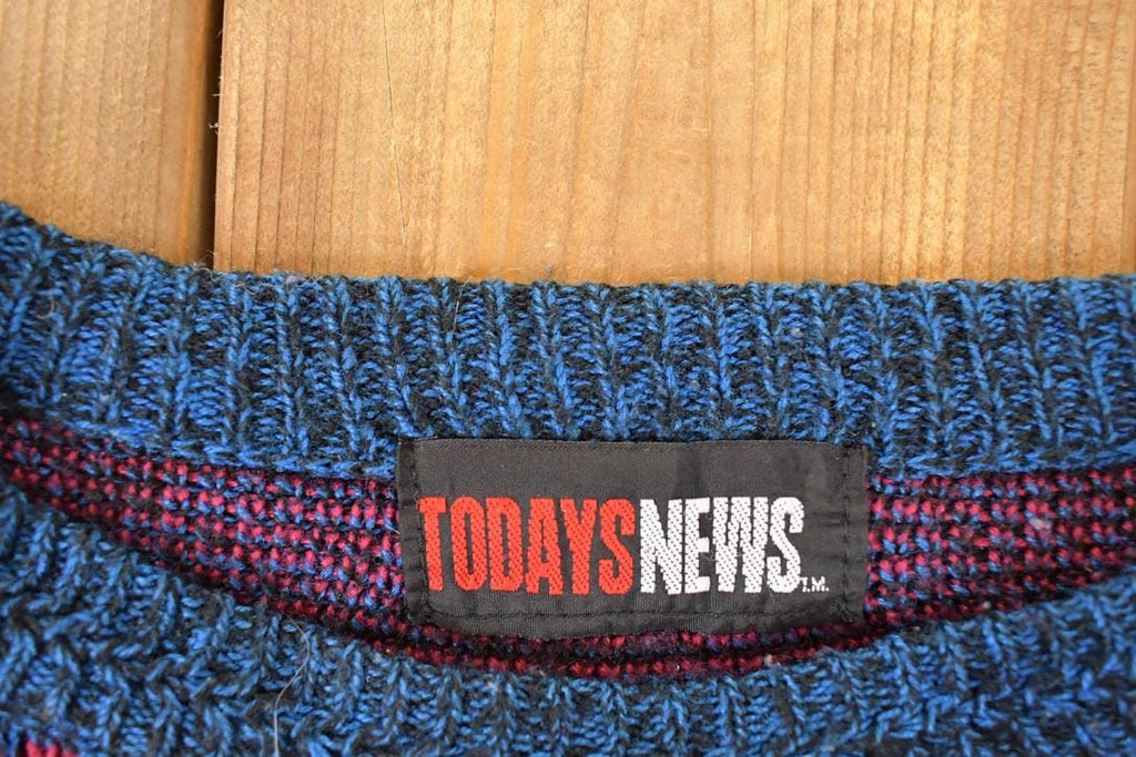Vintage 1990s Todays News Abstract Knit Crewneck Sweater Men's L