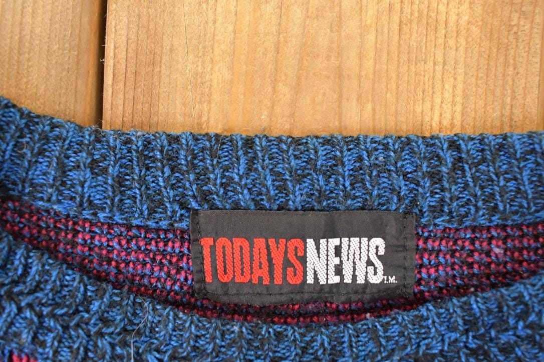 Vintage 1990s Todays News Abstract Knit Crewneck Sweater Men's L