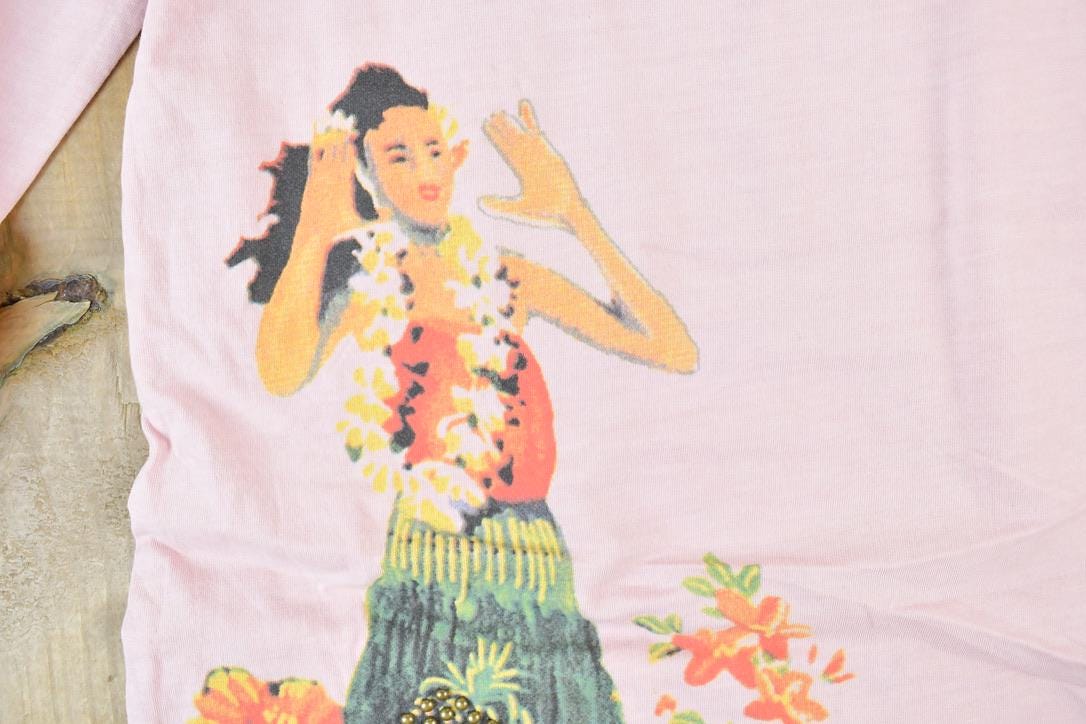 Women Vintage Vigoss Y2K Aloha Blue Blue T-Shirt / Vigoss Grunge Skull Print / Contrast Stitch / Internet Famous Clothing / Over Dyed