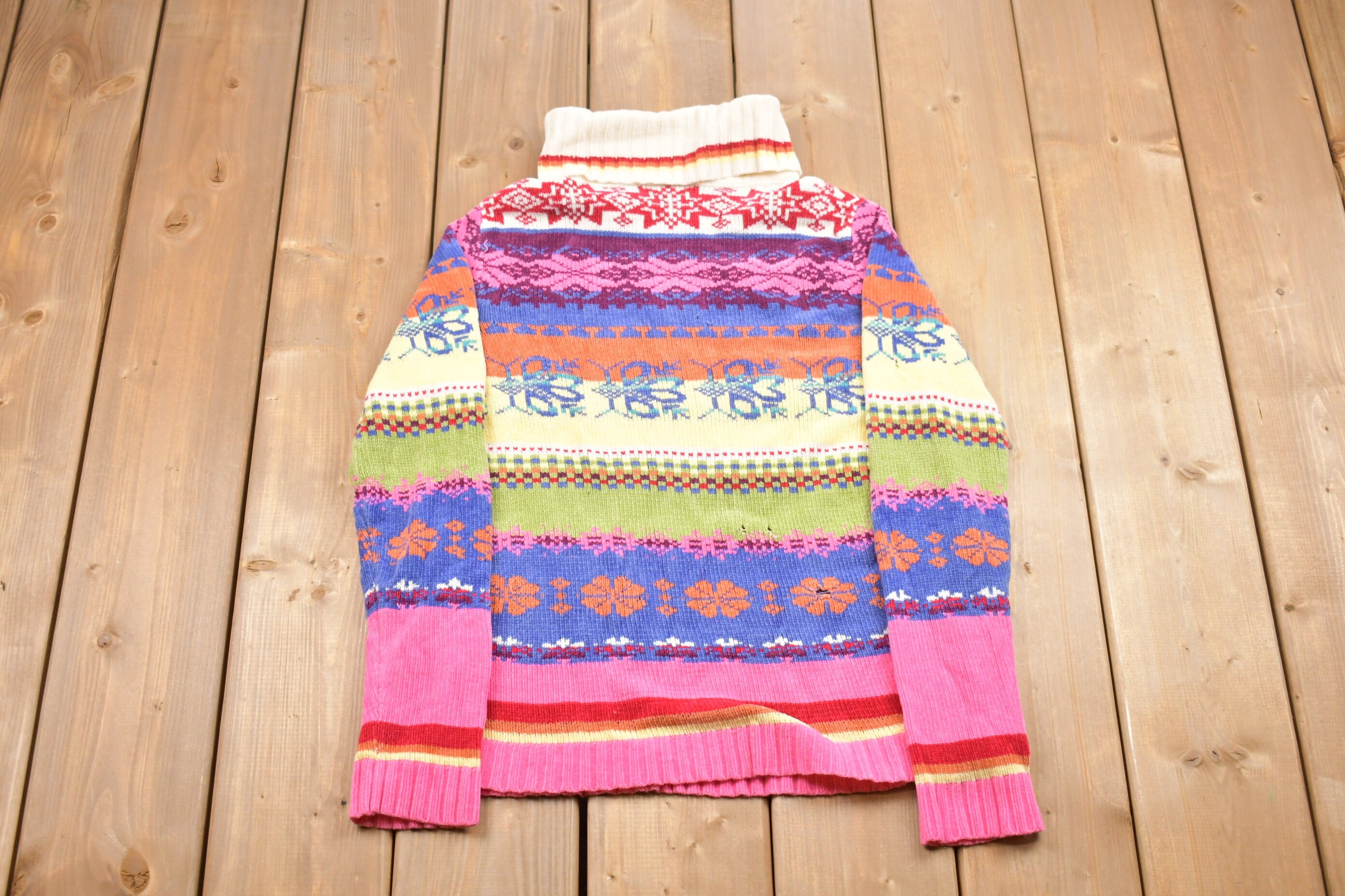 Vintage Colorful Knitted Turtleneck Sweater