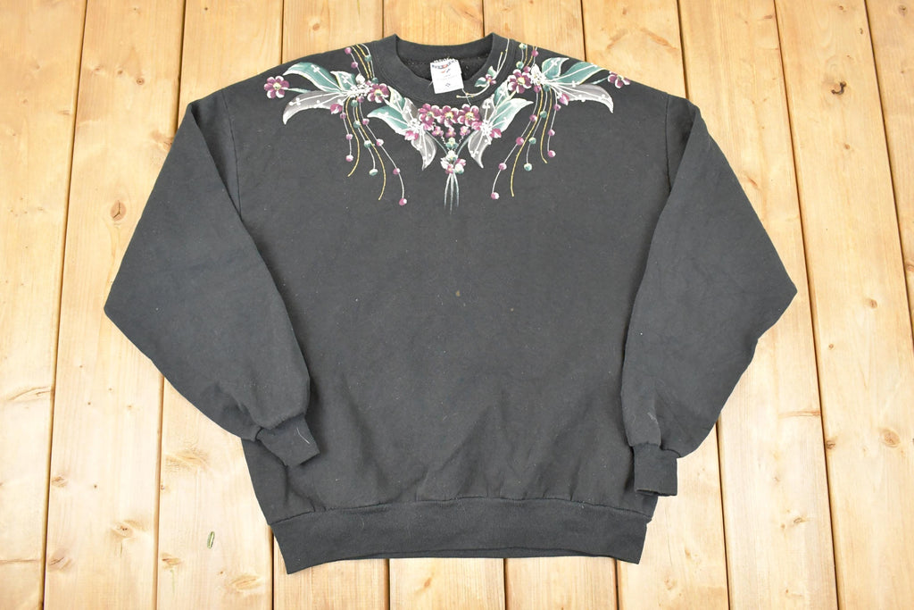 Vintage 1990s Floral Graphic Print Crewneck Sweatshirt Women's XL