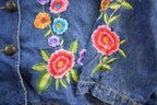 Vintage 1990s Dressbarn Floral Stitched Denim Jean Jacket