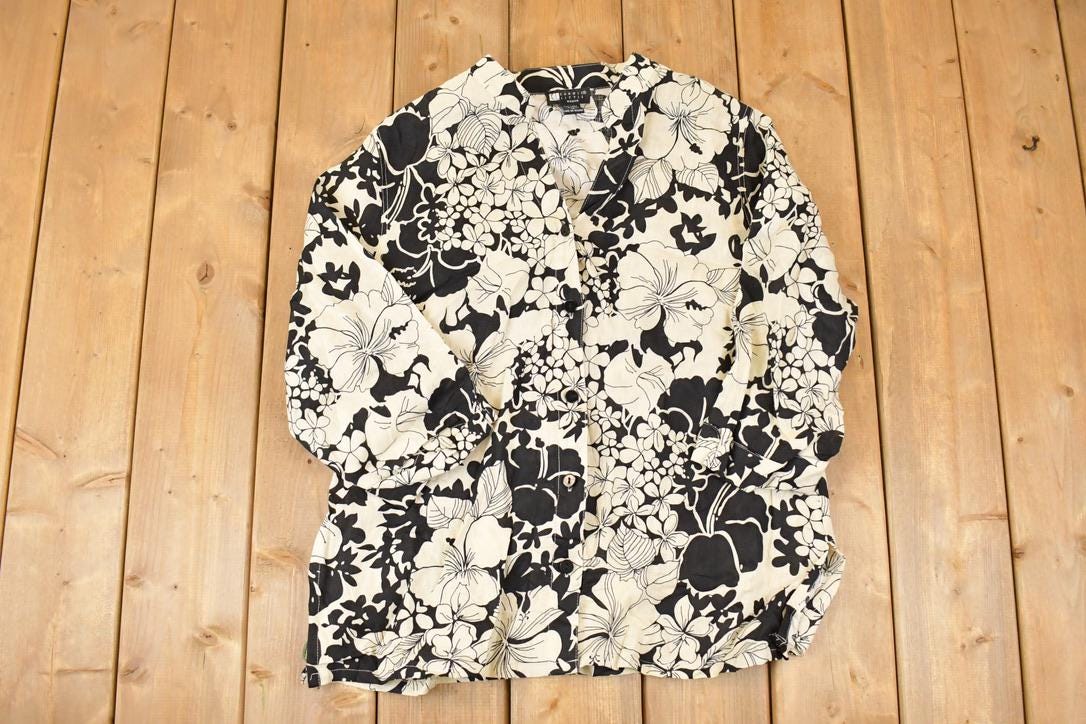 Vintage 1990s Carole Little Linen Floral Button Up Shirt Women's XL