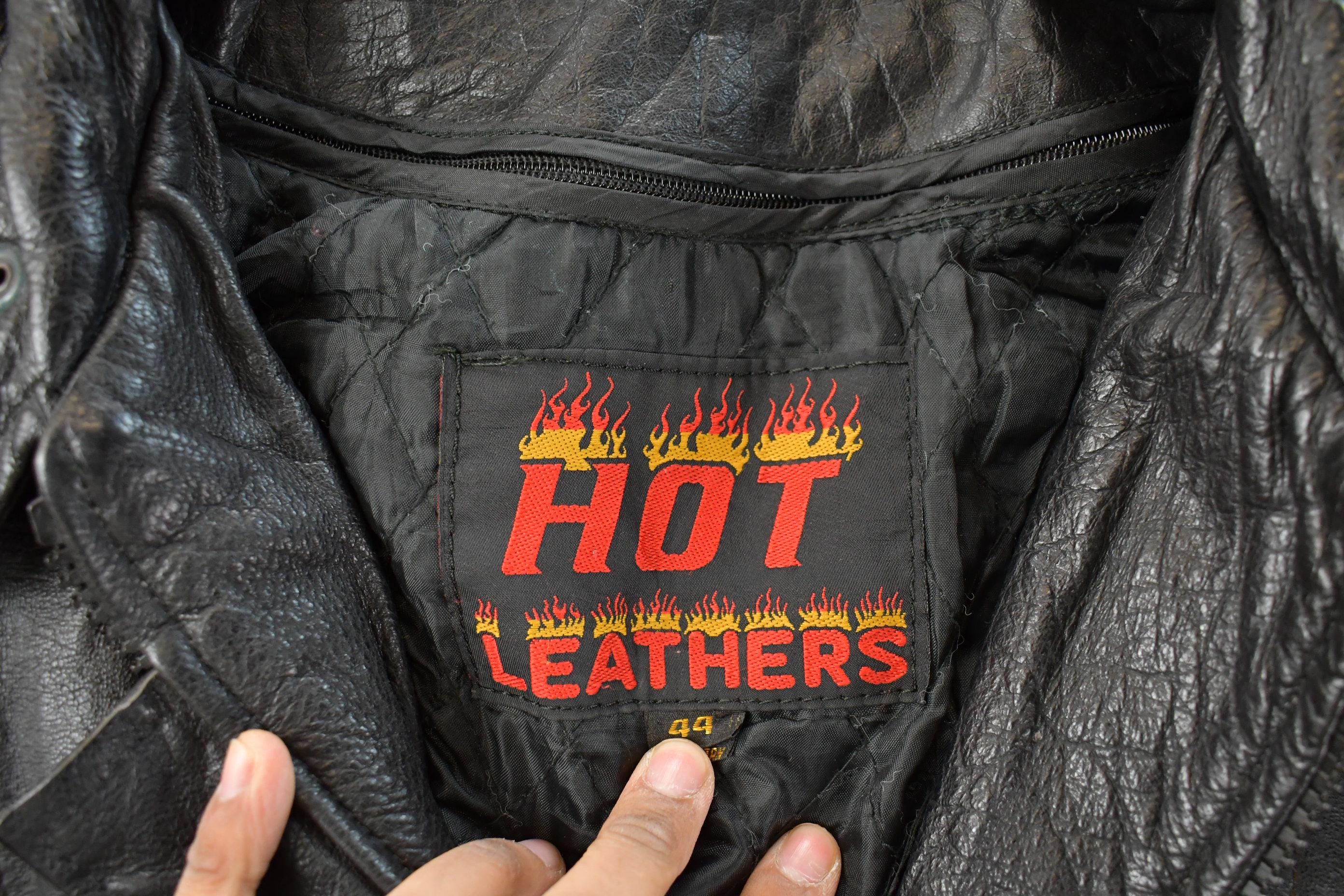 Vintage 1980s Hot Leathers Moto Cafe Racer Biker Leather Jacket Men's Large