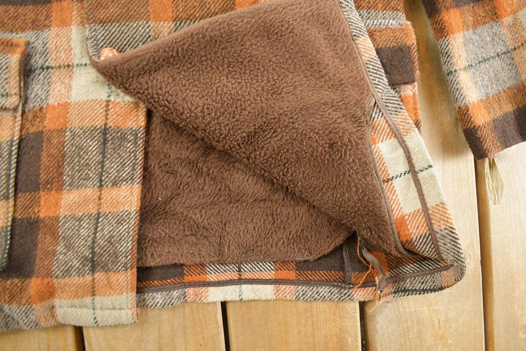 Vintage 1980s Montgomery Ward Sherpa Lined Wool Flannel Shirt Jacket Men's M