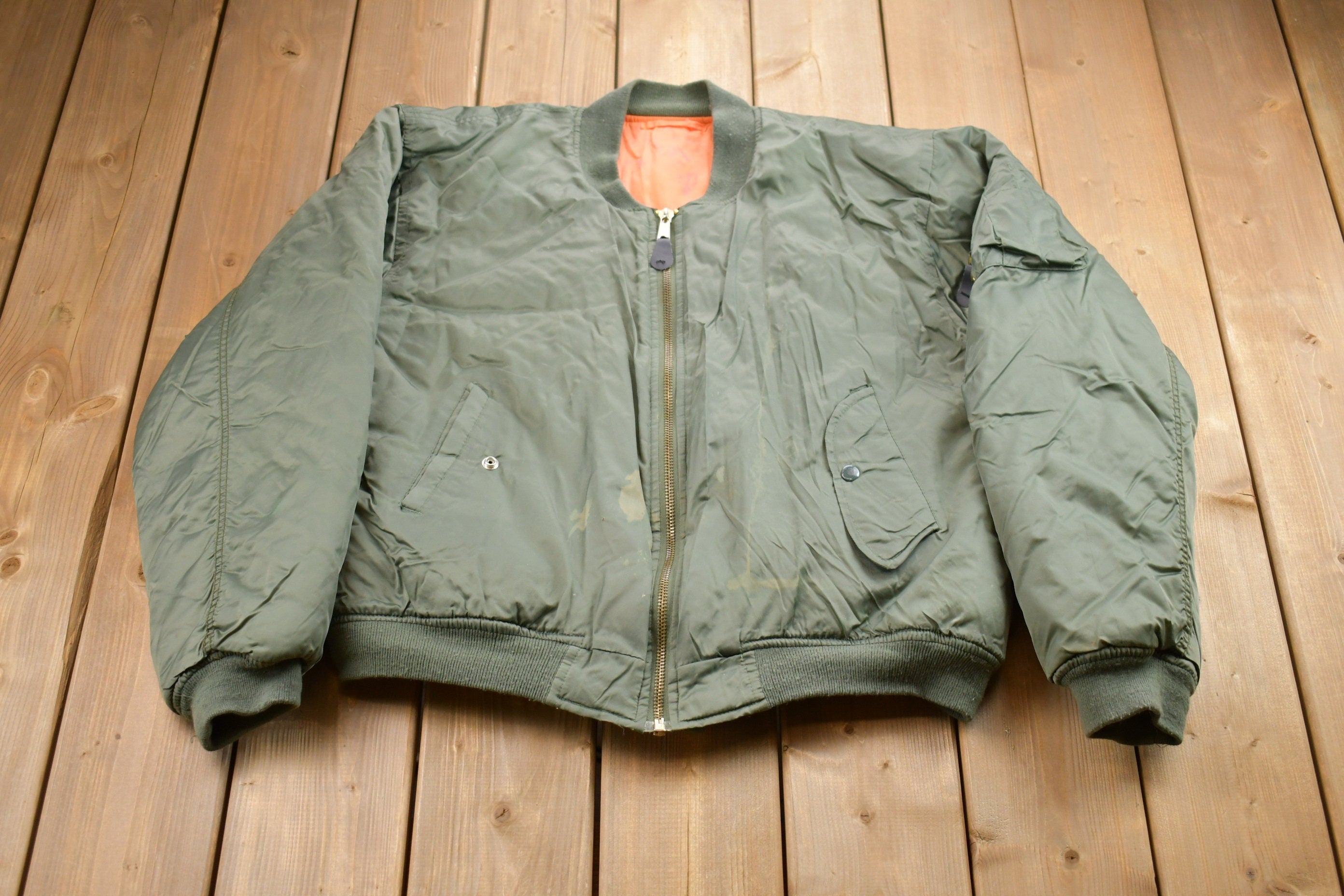 Vintage 1990s Bomber Jacket Reversible Green