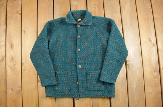 Vintage 1960s Collared Hand Knit Cardigan Sweater / 60s / Hand Knit / Vintage Cardigan / Button Up / True Vintage / Made in Ecuador