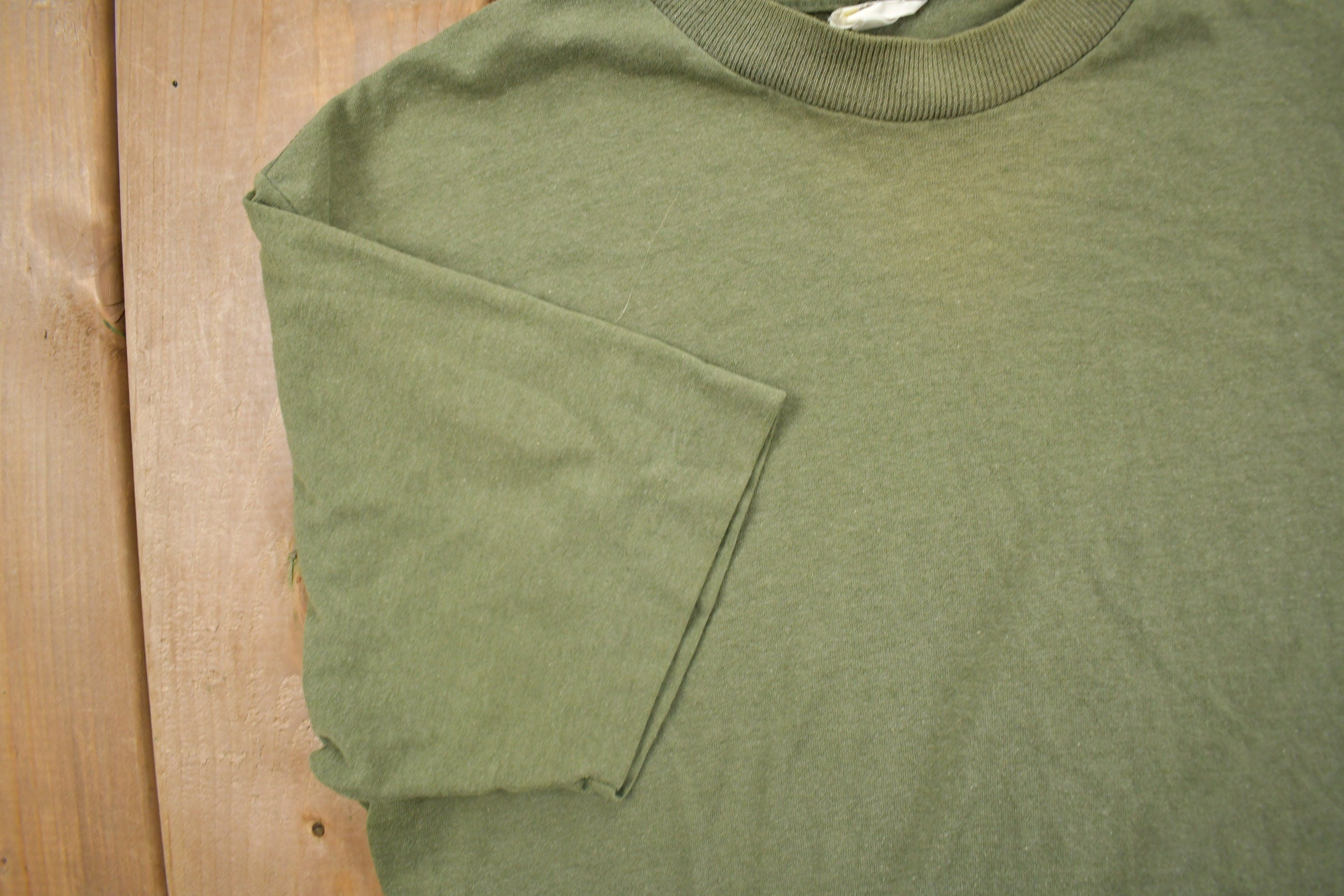 Vintage 1980s Blank Olive Green T Shirt
