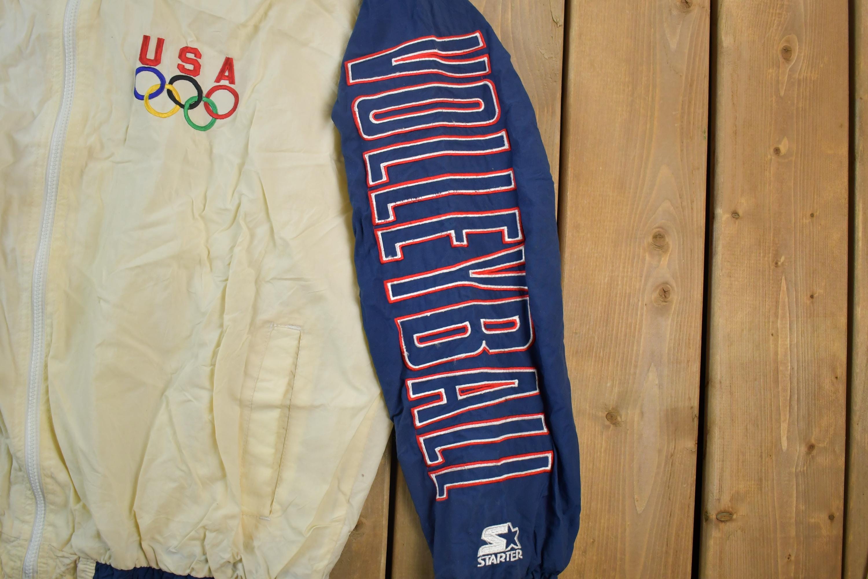 Vintage 1990s Starter USA Olympic Volleyball American Flag Windbreaker Jacket