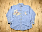 Vintage 1990s Scarecrow Farm Theme Button Up Shirt