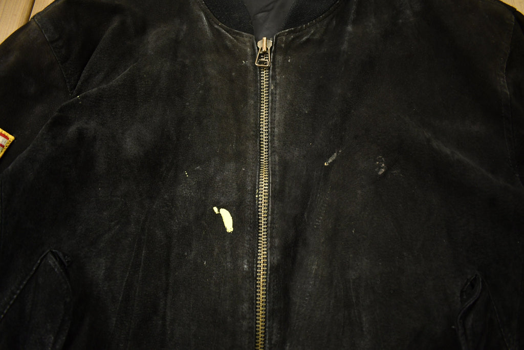 Vintage 1980s United States Navy Suede Varsity Style Jacket