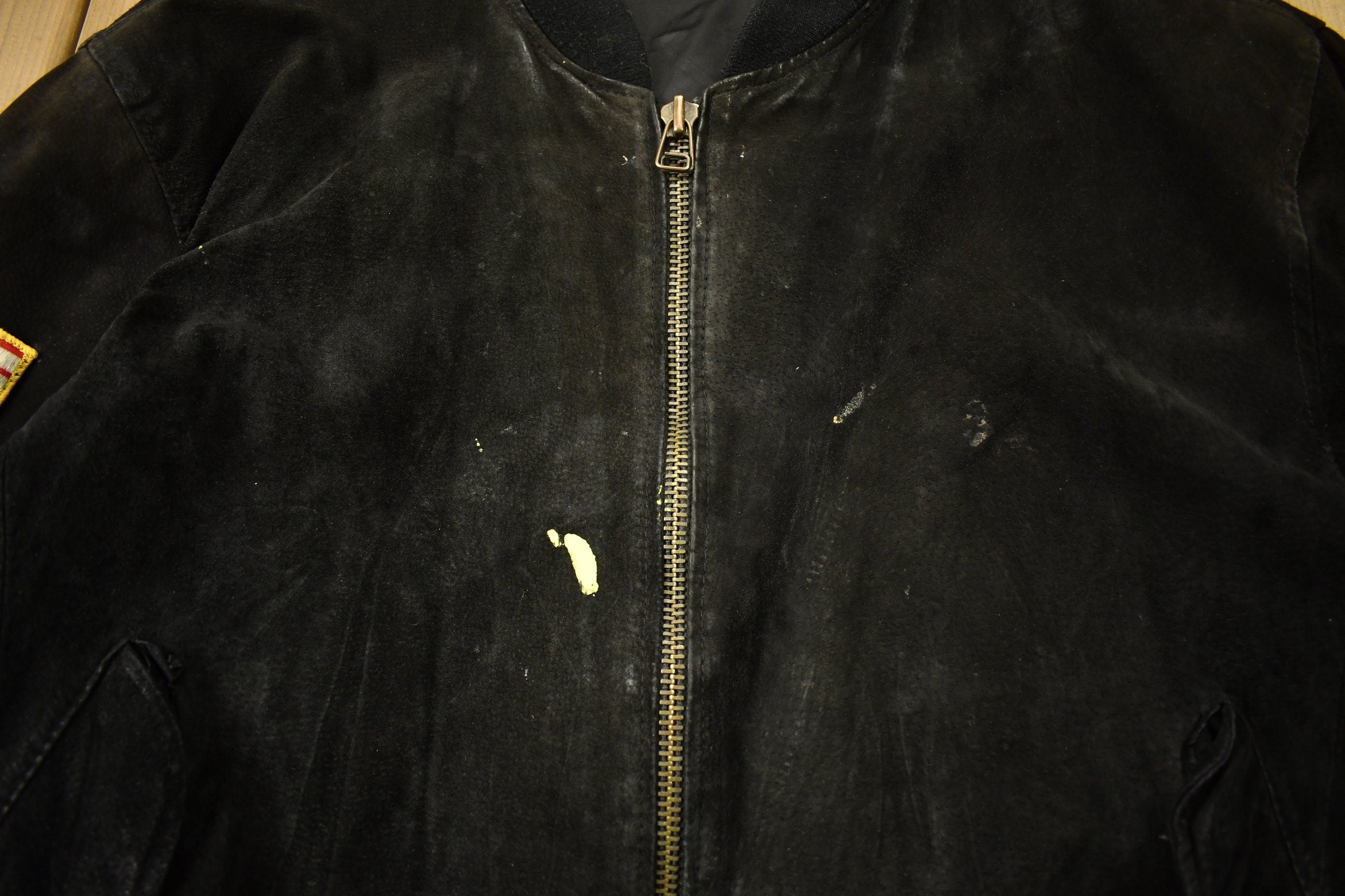 Vintage 1980s United States Navy Suede Varsity Style Jacket