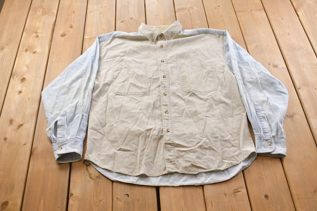 Vintage 1990s Double Impact Blank Colour Block Button Up Shirt