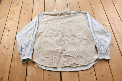 Vintage 1990s Double Impact Blank Colour Block Button Up Shirt / 1990s Button Up / Vintage Button Up / Basic Button Up / Colour Block