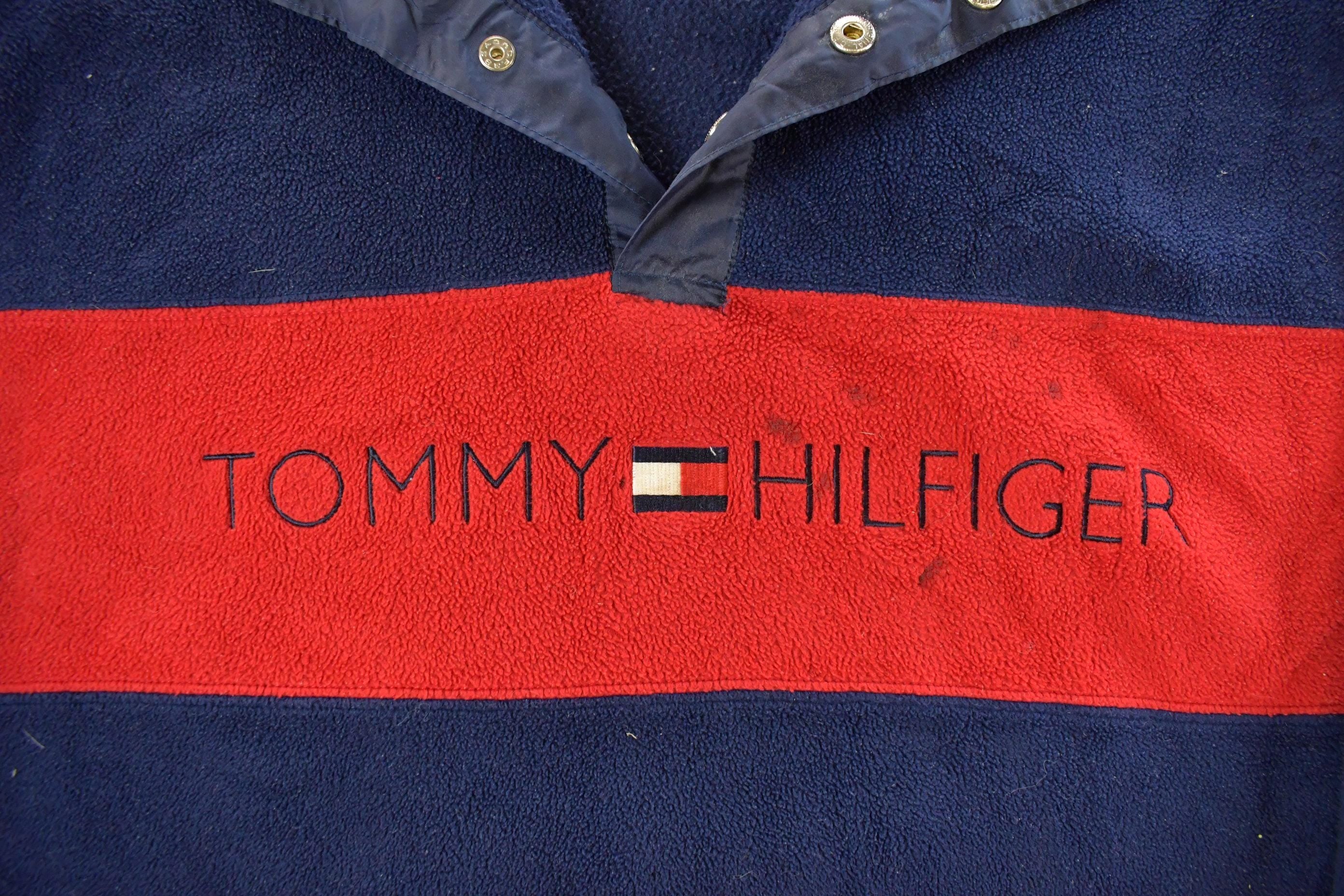 Vintage 1990s Tommy Hilfiger Flag Spellout Quarter Snap Fleece Sweater Men's XL  Vintage Tommy  90s Sweater  Streetwear  Athleisure