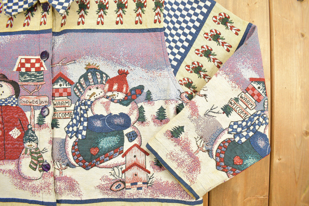 Vintage 1990s Christmas Graphic Patchwork Button Up Jacket