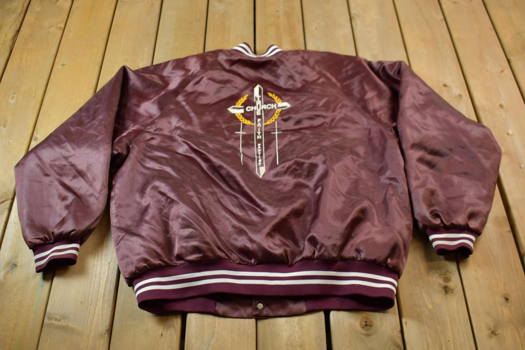 Vintage 1990s Hartwell Religious Satin Bomber Jacket
