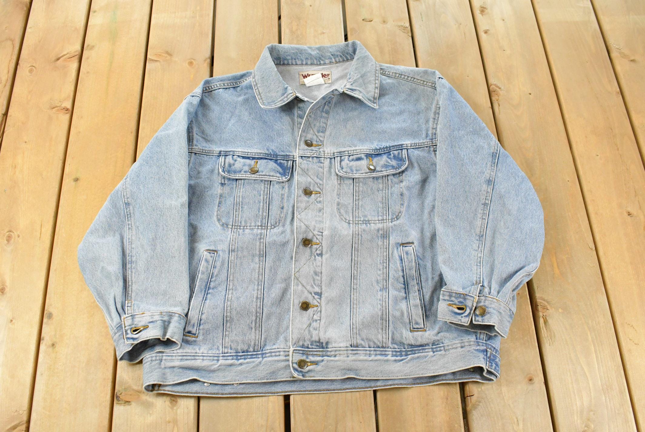 Vintage 1990s Wrangler Workwear Distressed Denim Trucker Jean Jacket Men's XL