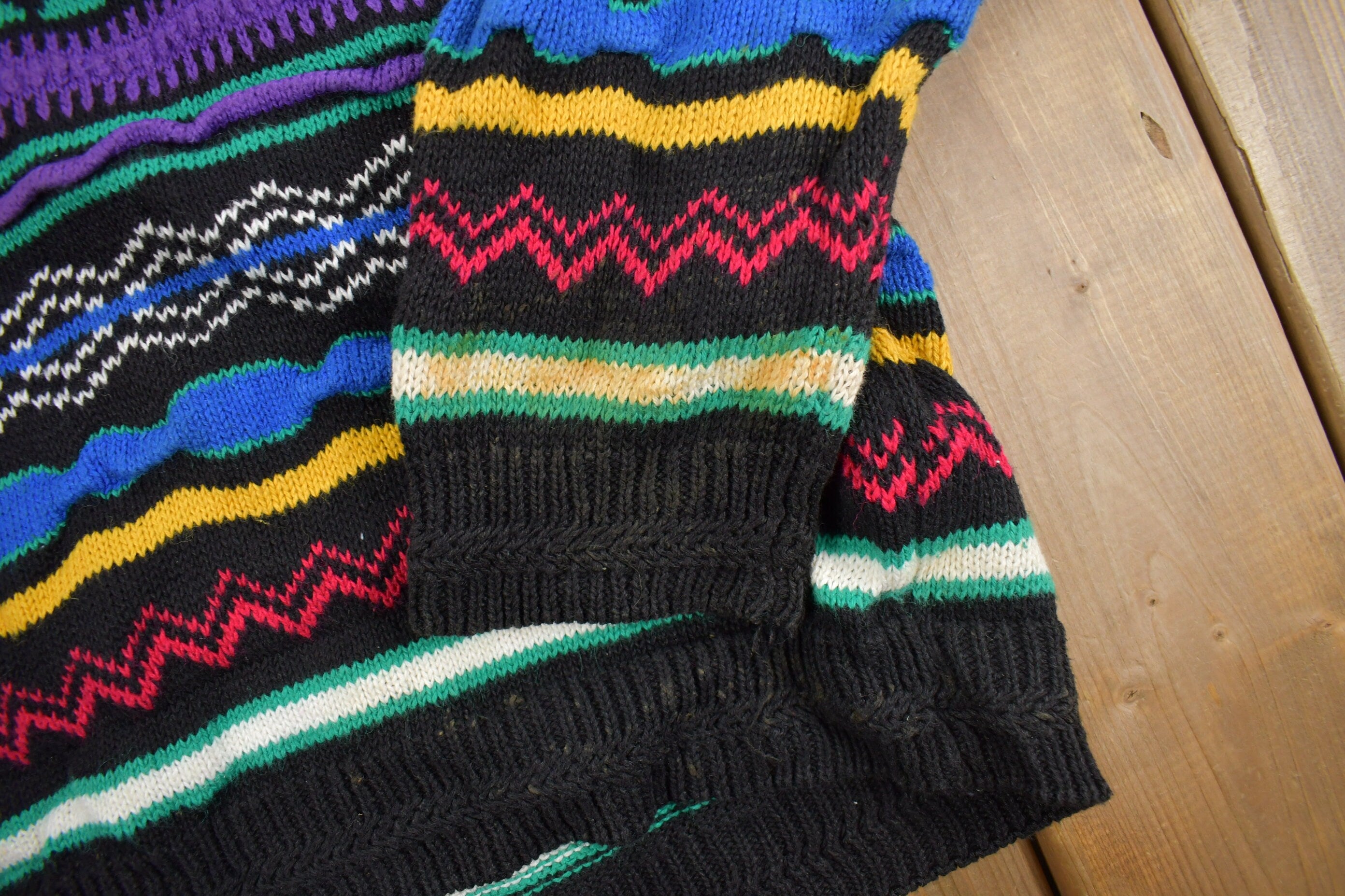 Vintage 1990s Concrete Mix 3D Colored Cable Knit Crewneck Sweater