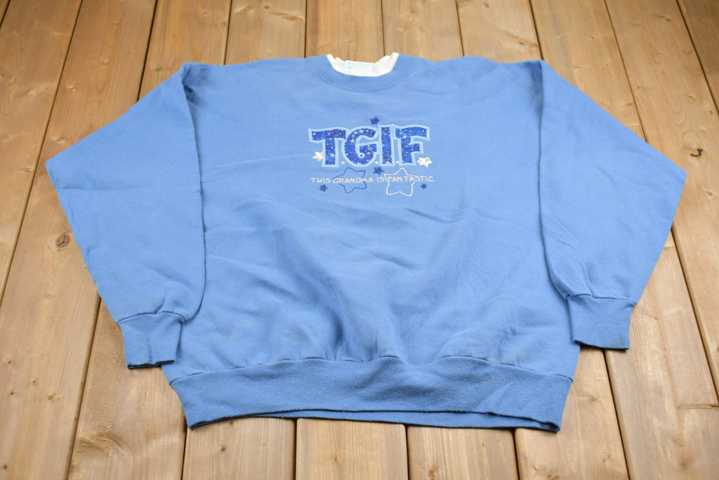 Vintage 1990s Cute Grandma Embroidered Double Collar Crewneck