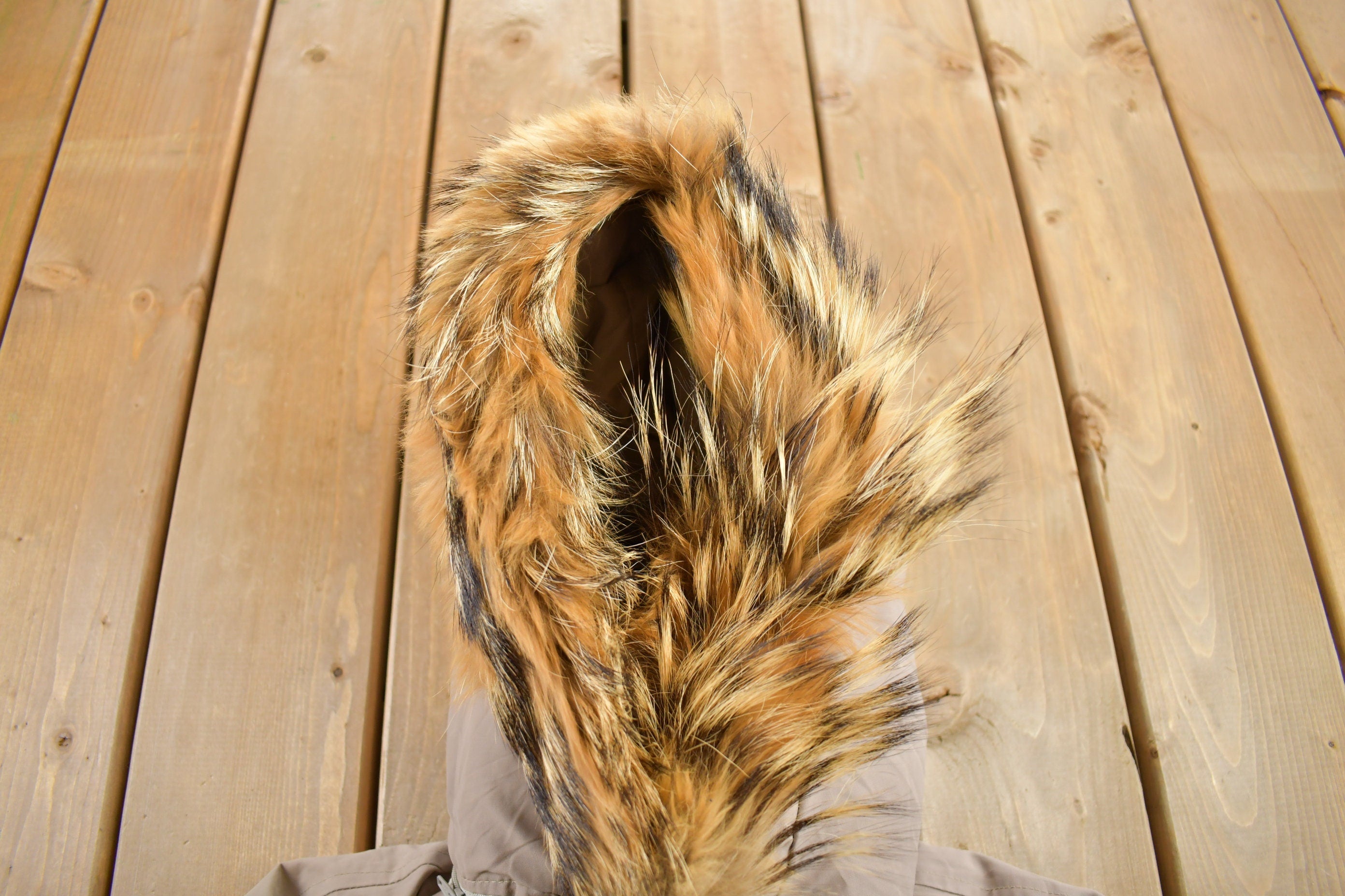 Vintage 1980s Full Length Fur Hooded Puffer Jacket