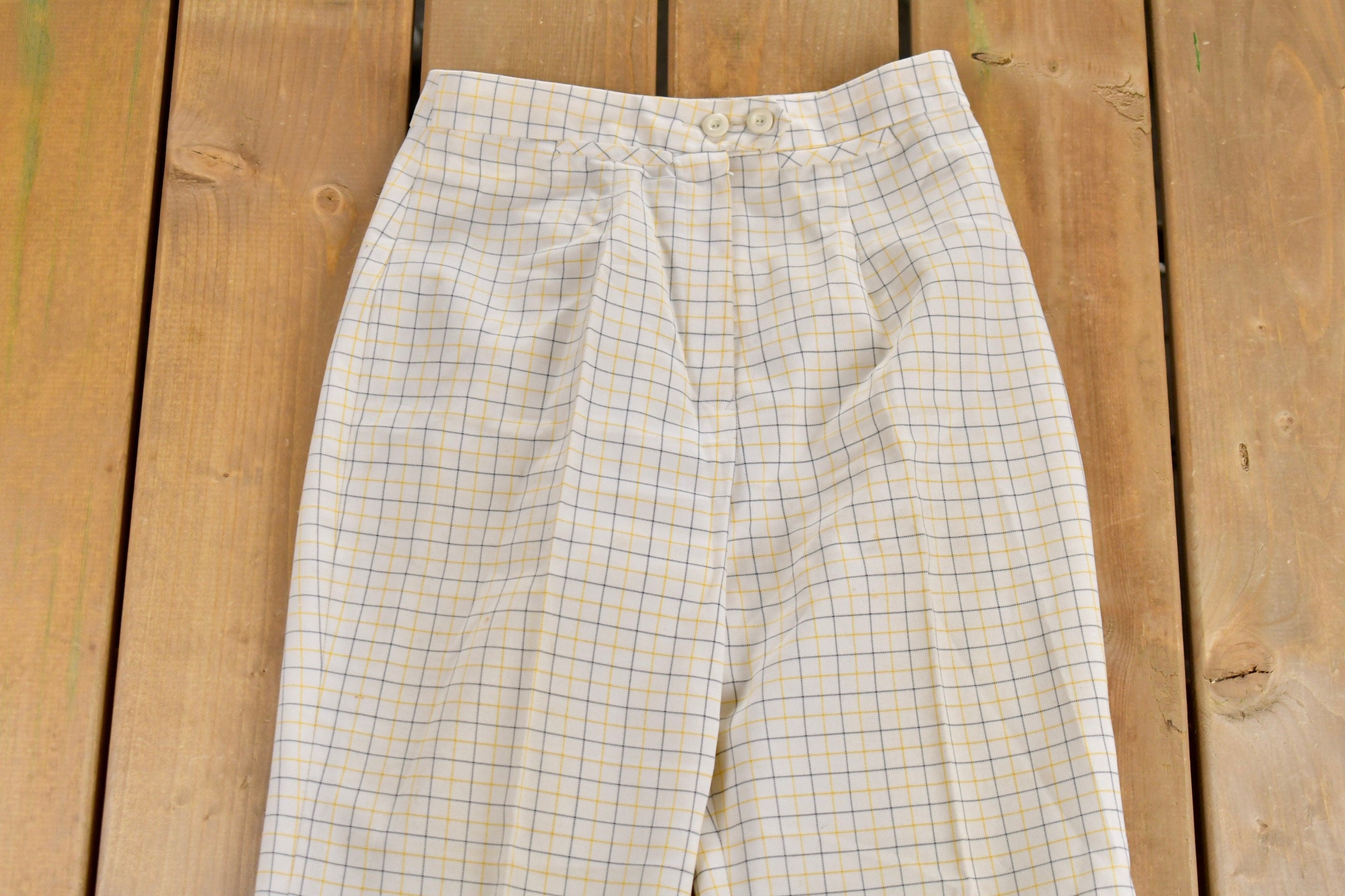 Vintage 1970s Girl Talk Plaid Bell Bottom Trousers Size 25 x 30