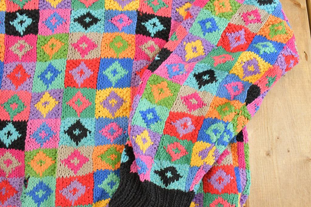 Vintage 1990s Northern Isles Knit Crewneck Shirt Womens L / 90's Abstract Pattern 3D Knitted Sweatshirt