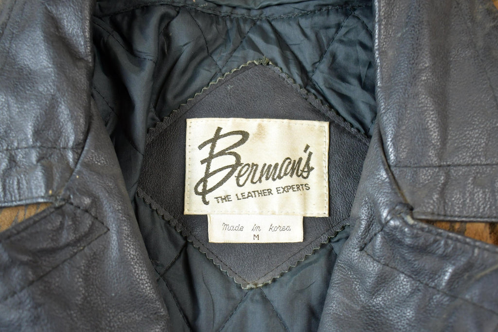 Vintage 1990s Bermans Leather Frills Tassel Animal Print Wild Print Motorcycle Jacket Made In USA