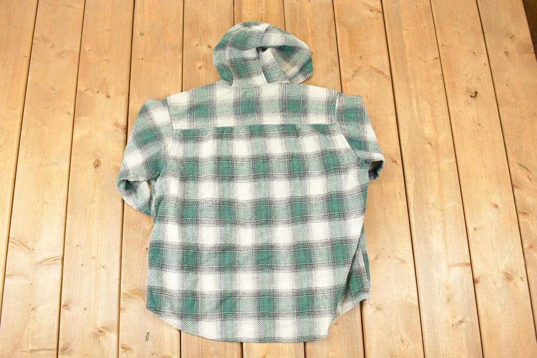 Vintage 1990s In Style New York Plaid Button Up Hoodie Men's M