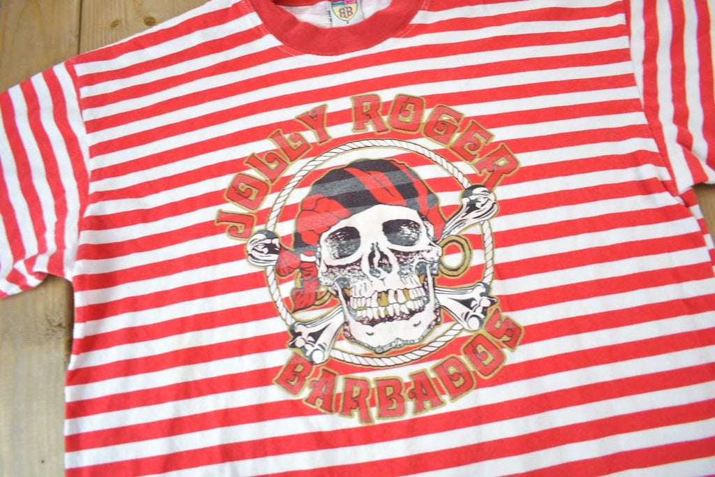 Vintage 1990s Jolly Roger Barbados Striped Souvenir Travel T-Shirt