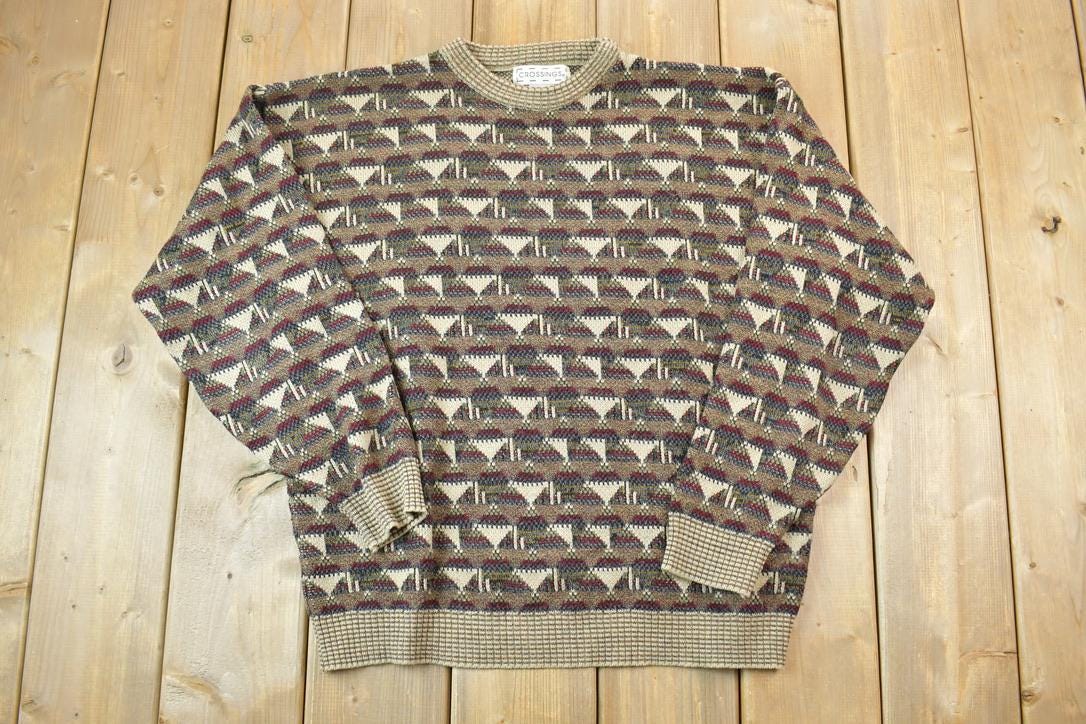 Vintage 1990s Crossings Abstract Pattern Knit Crewneck Sweater