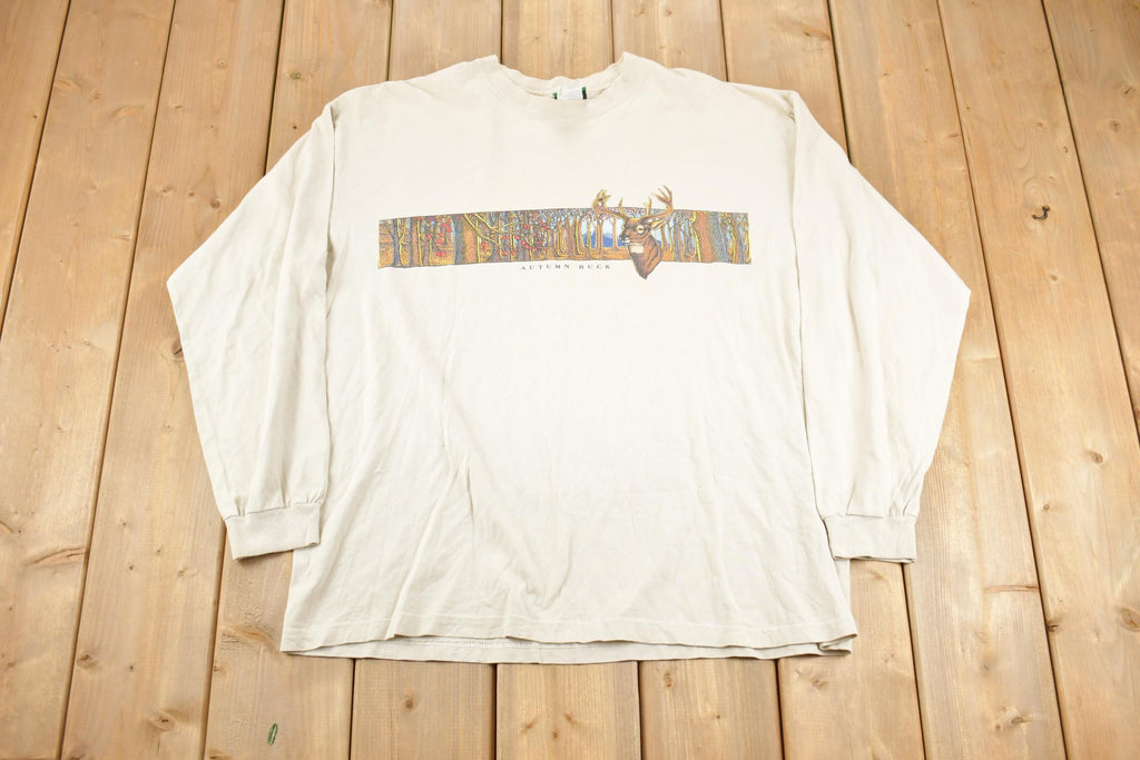 Vintage 1990s Ozark Trail Autumn Forest Buck Long Sleeve Made In USA Shirt