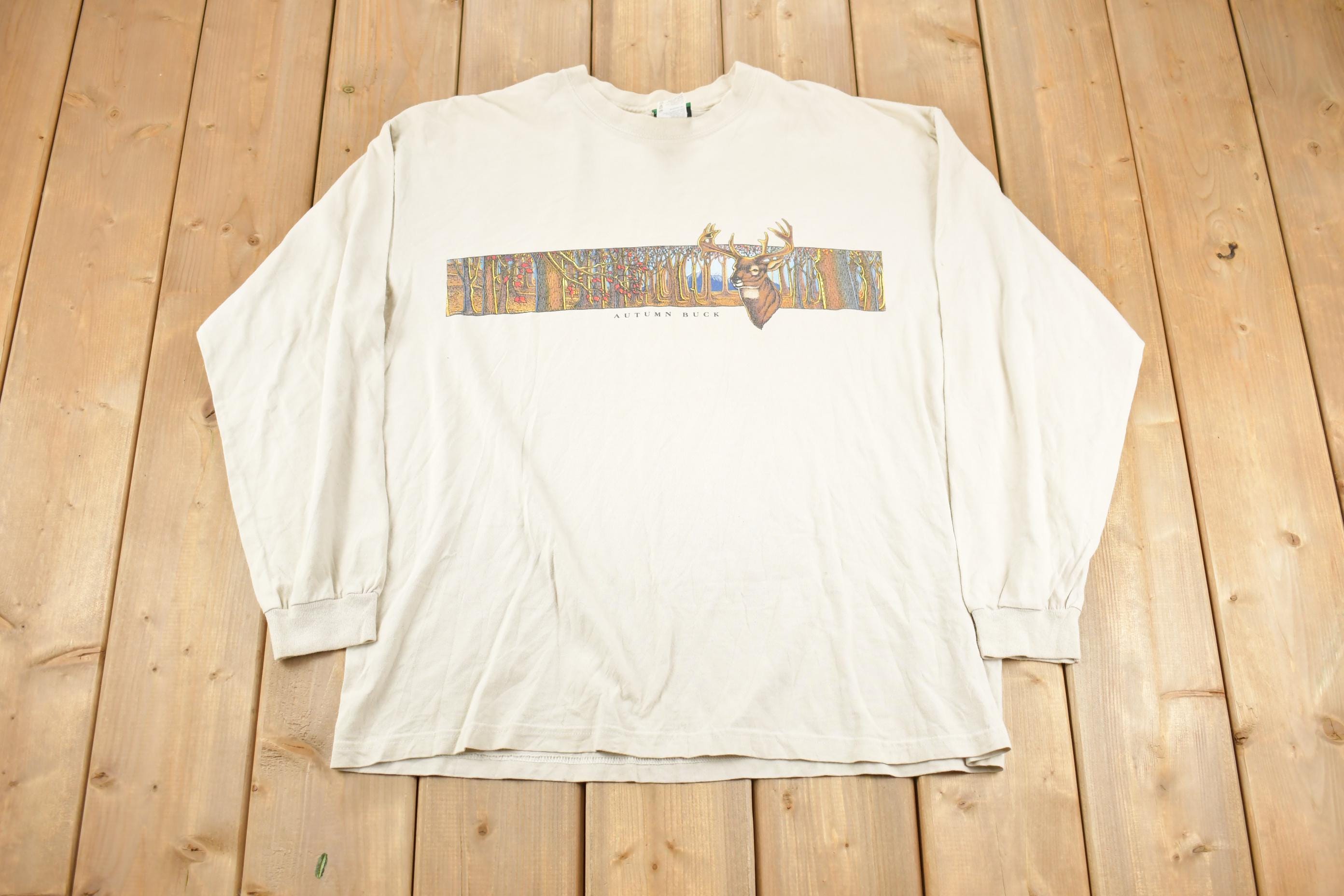 Vintage 1990s Ozark Trail Autumn Forest Buck Long Sleeve Made In USA Shirt