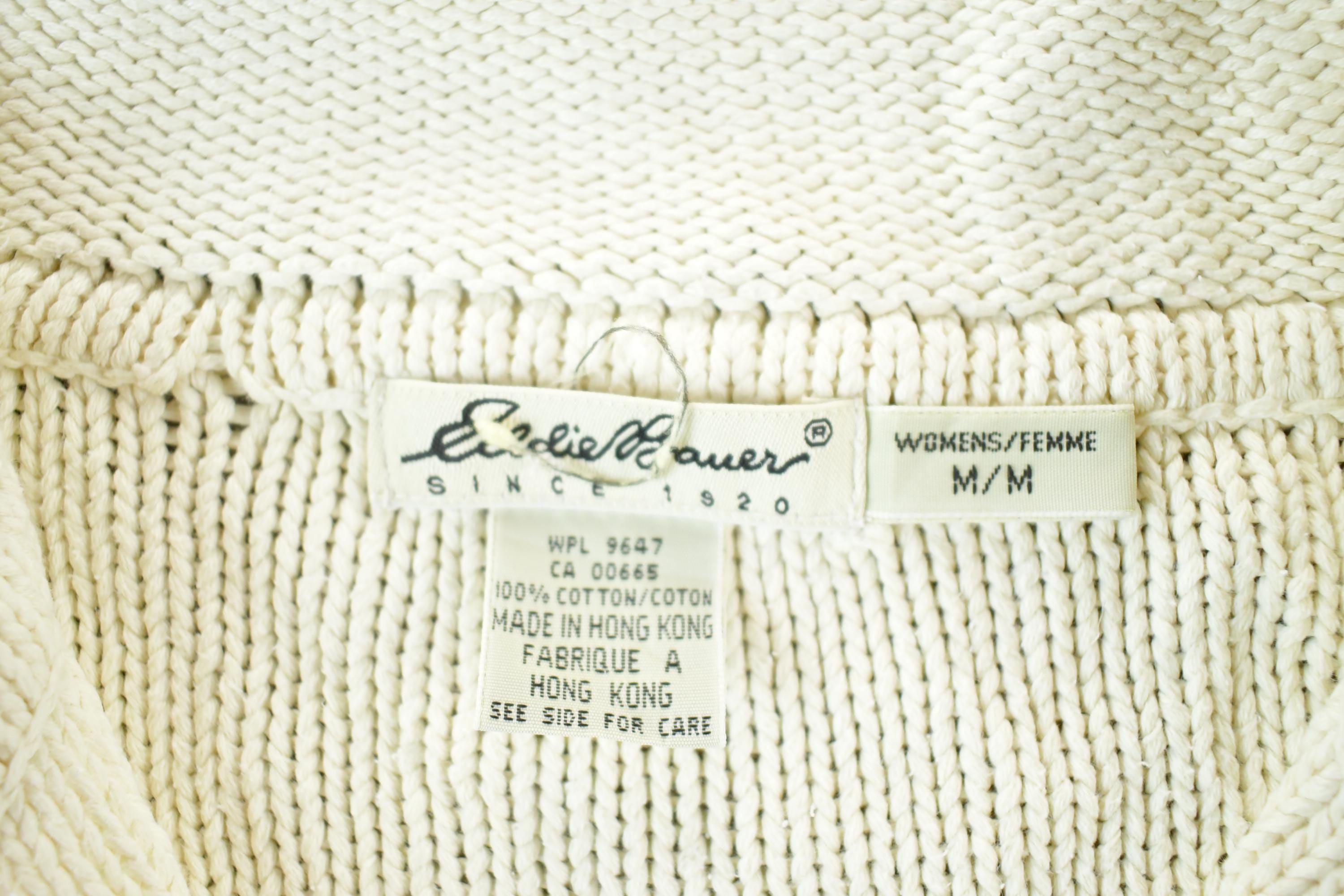 Vintage 1990s Eddie Bauer 100% Cotton Knit Abstract Pattern Crewneck Sweater Womens M  90s Crewneck  Preppy Knits  Wool Blend