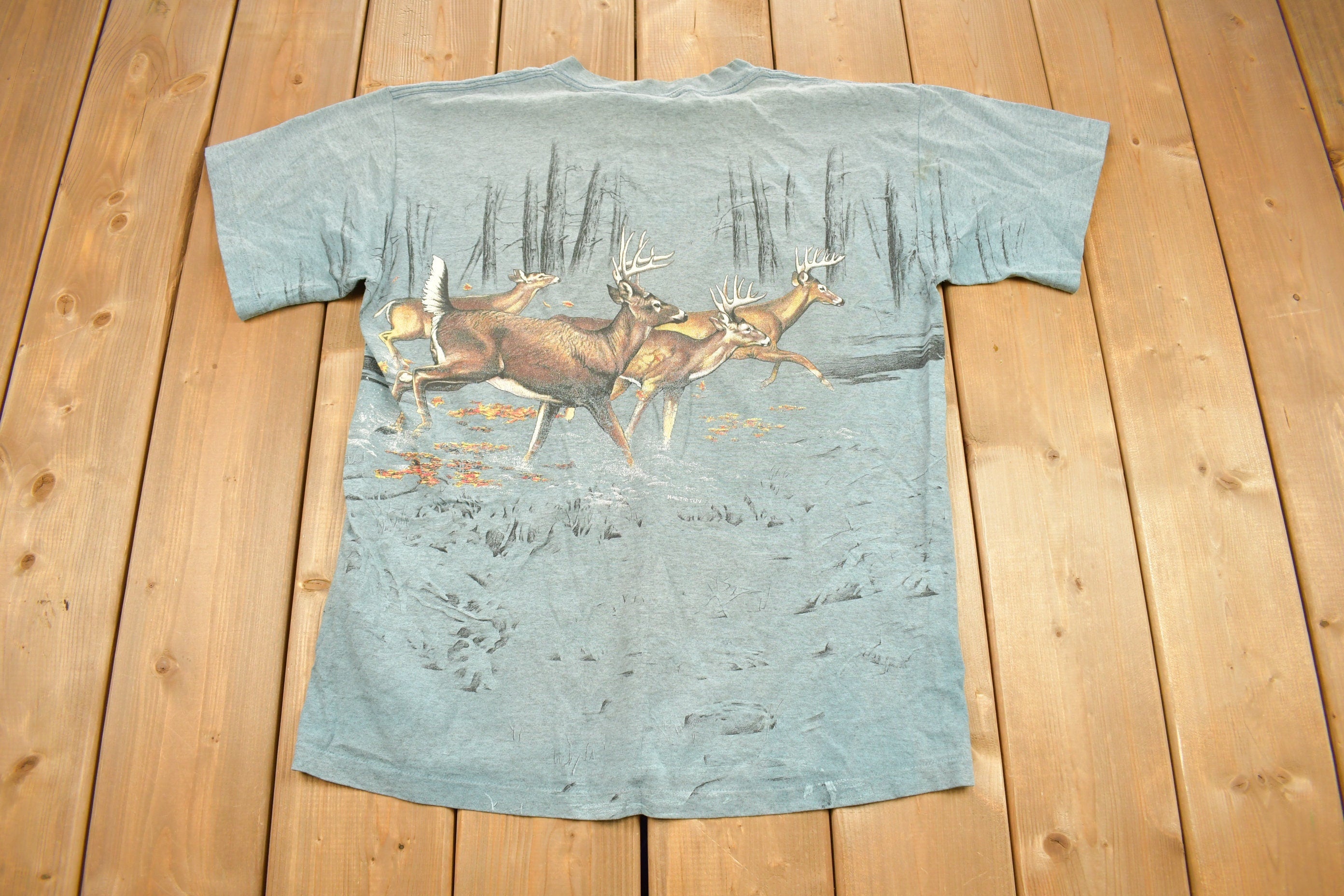 Vintage 1991 Deer Theme Maine Graphic Souvenir T Shirt