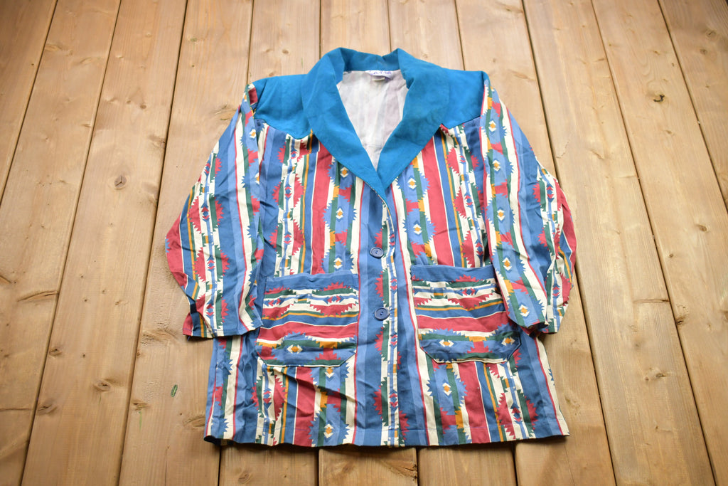 Vintage 1980s Aztec Pattern Button Up Blazer Shirt