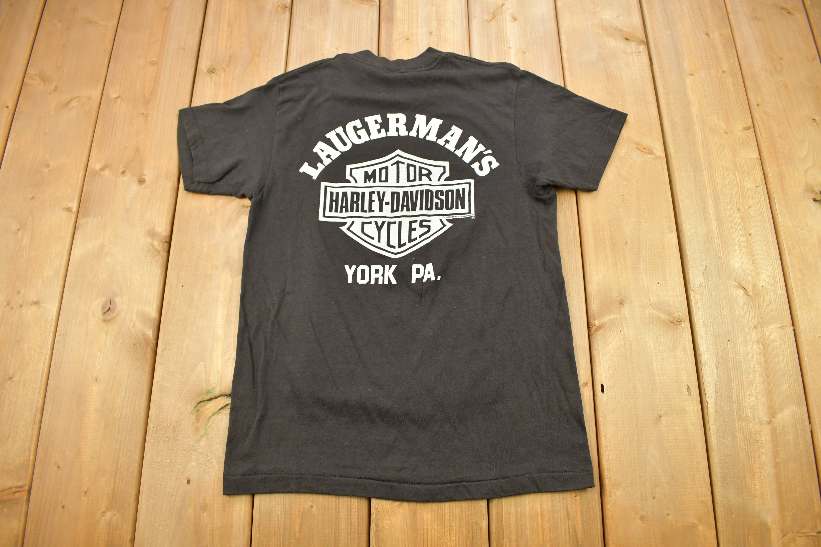 Vintage 1982 Laugerman's Harley Davidson York PA Bald Eagle Graphic T-Shirt