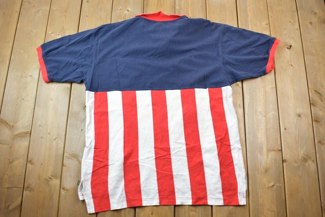 Vintage 1990s Champion USA Olympics American Flag Quarter Button Up Shirt