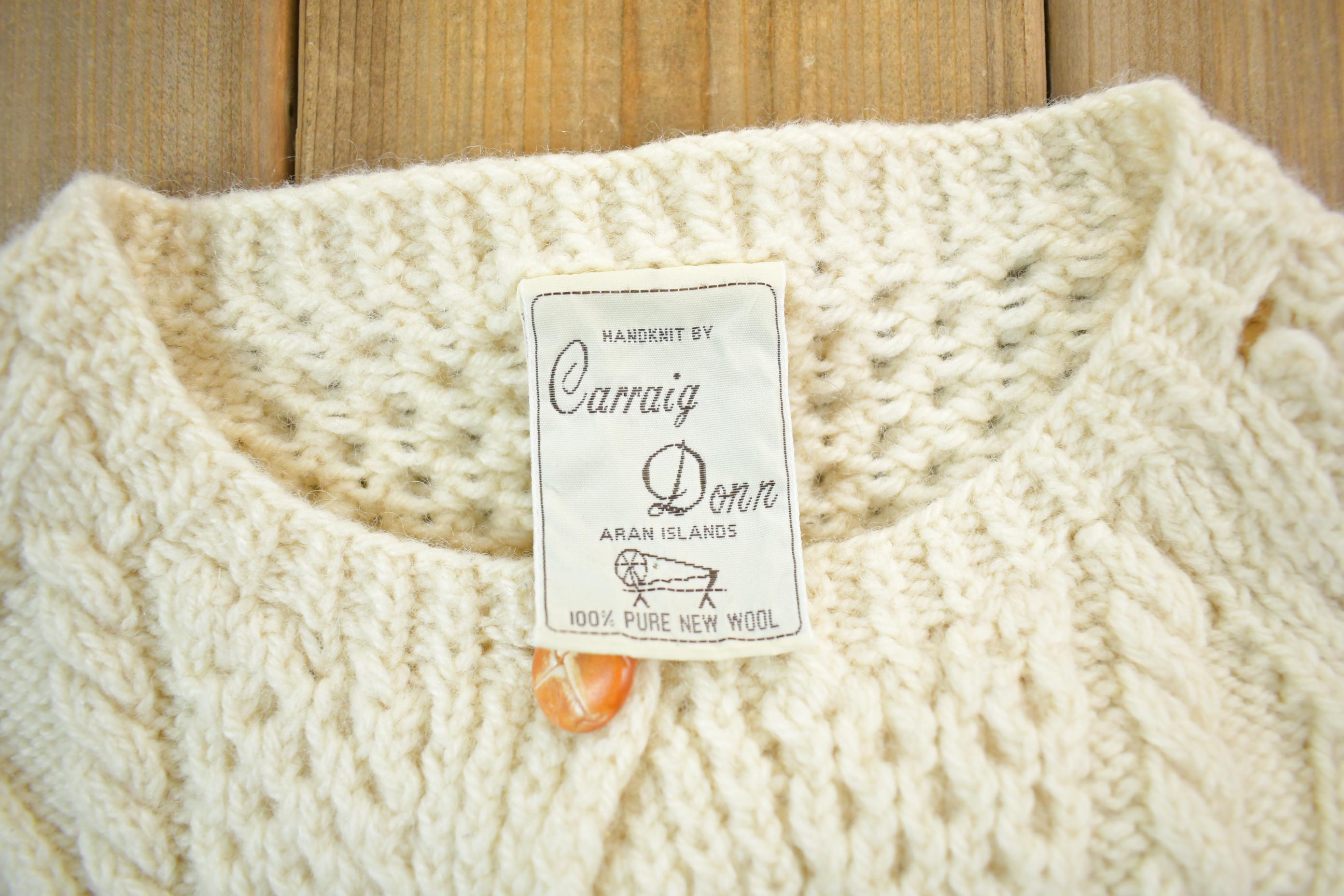 Vintage 1980s Tan Wool Cable Knit Crewneck Sweater Aran Island