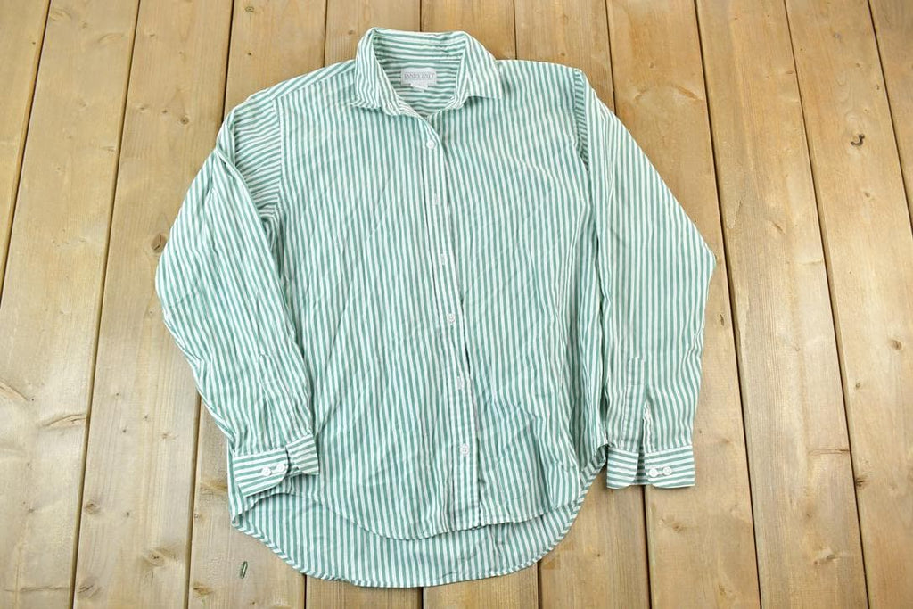 Vintage 1990s Lands End Striped Mint Button Up Shirt