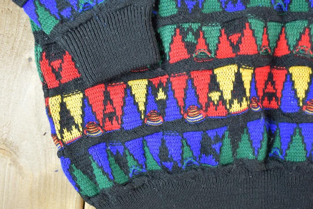 Vintage 1990s Coogi Colorful Made In Australia 3D knit 100% Cotton Abstract Pattern Crewneck Sweater
