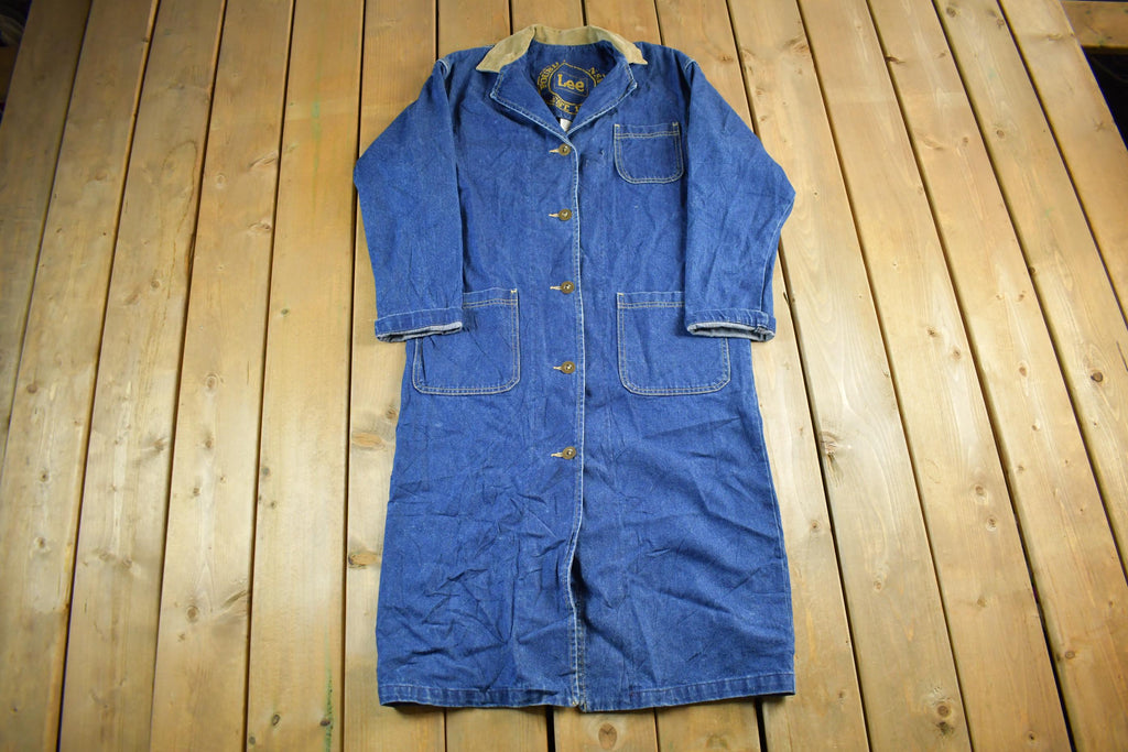 Vintage 1970s Lee Duster Barn Denim Jean Long Coat Men's Small
