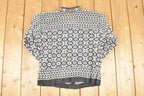 Vintage 1980s Northern Isles Metal Clasp Abstract Knit Cardigan Sweater Women's S